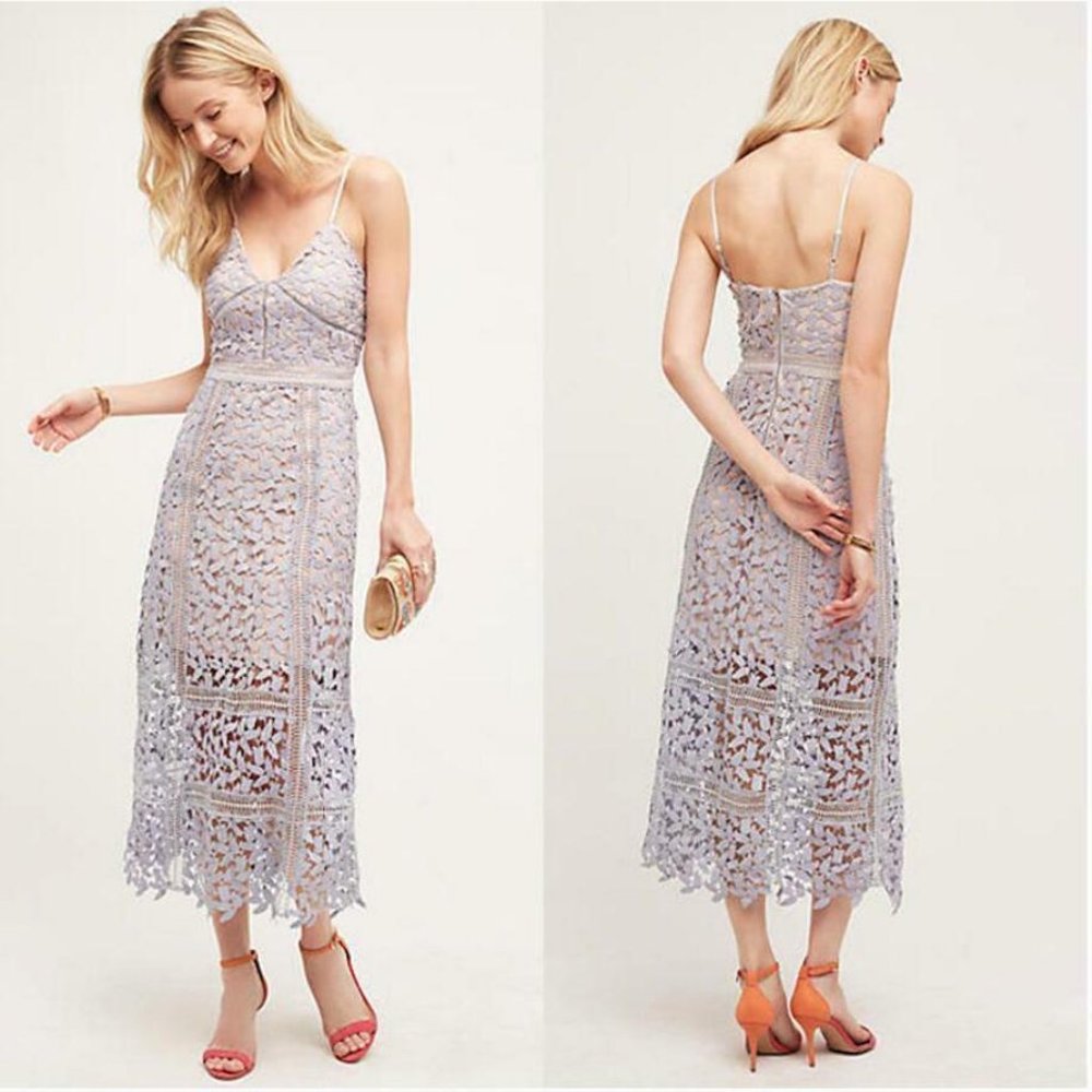 Anthropologie Elliatt tingle midi dress - periwinkle/lavender lace overlay